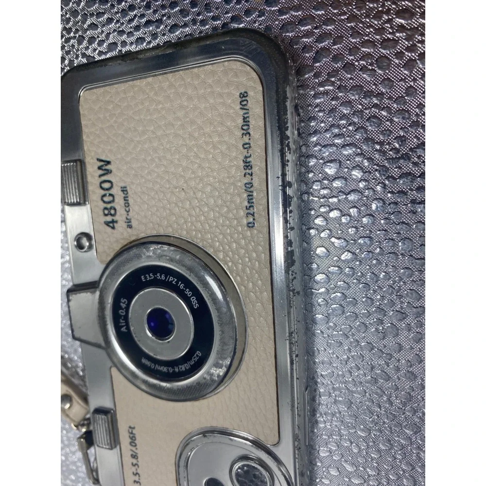 Vintage Camera Style iPhone Case with Wrist Strap Cream Silver Retro 3D Design